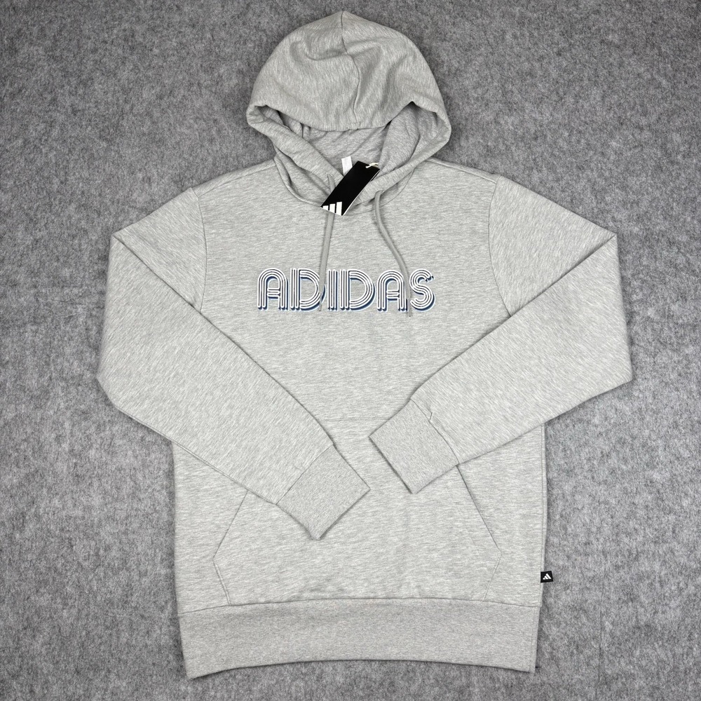 ADIDAS NWT Men's M Evolution Linear Pullover Hoodie Sweatshirt Gray Fleece